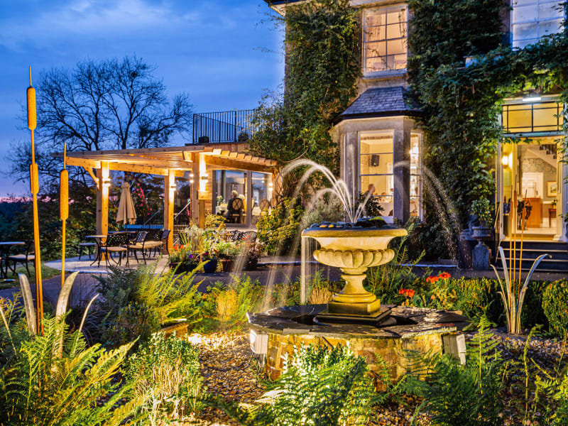 autumn fountain and pergola