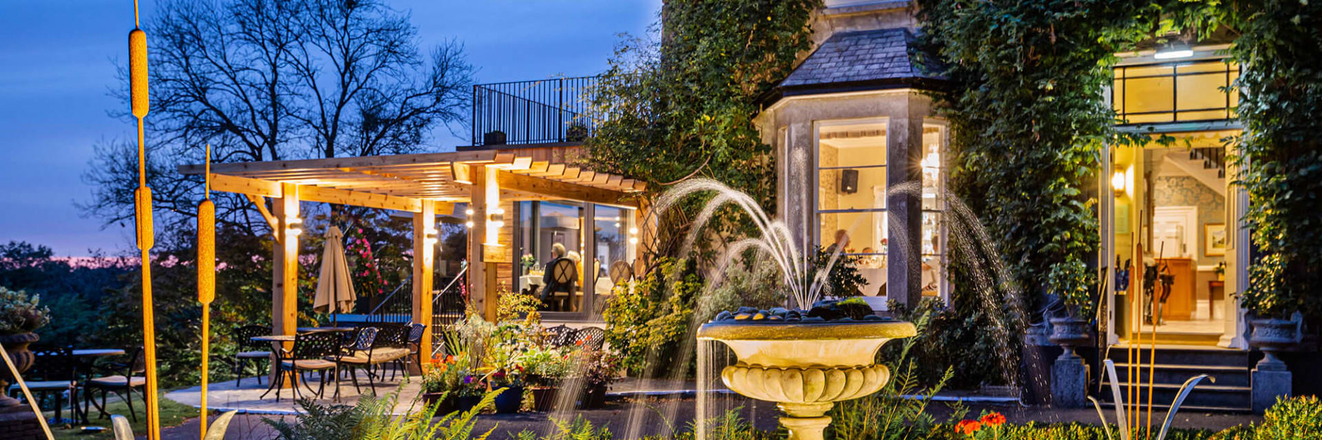 autumn fountain and pergola