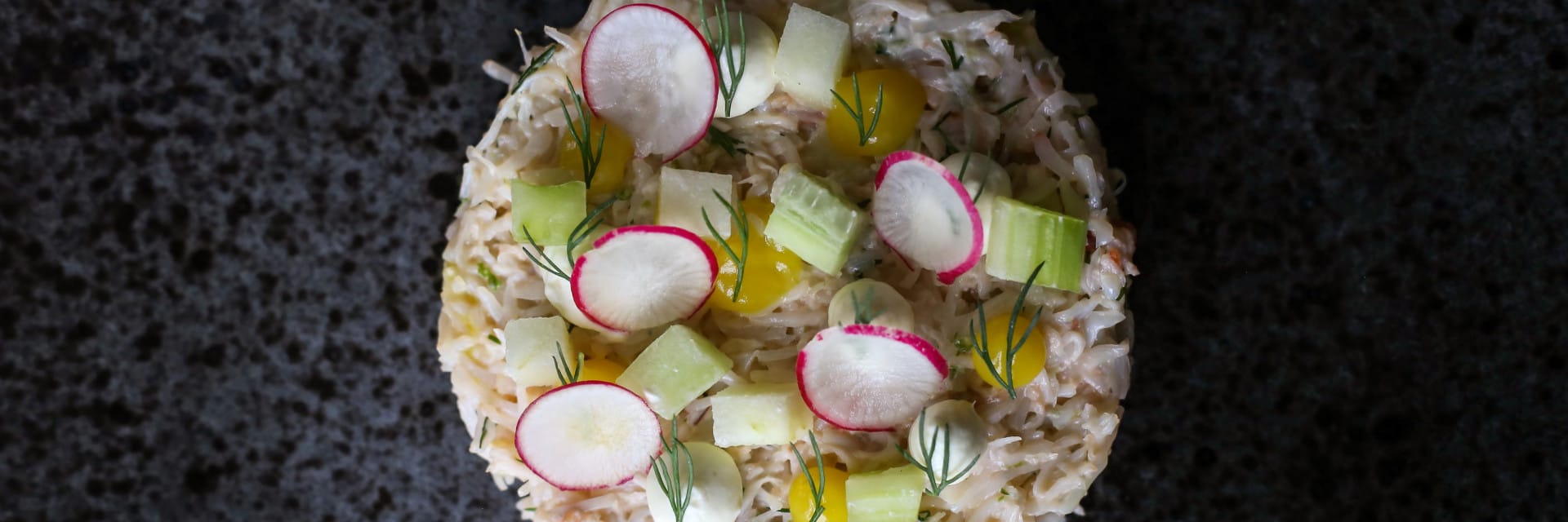 crab, lemon, cucumber celery,